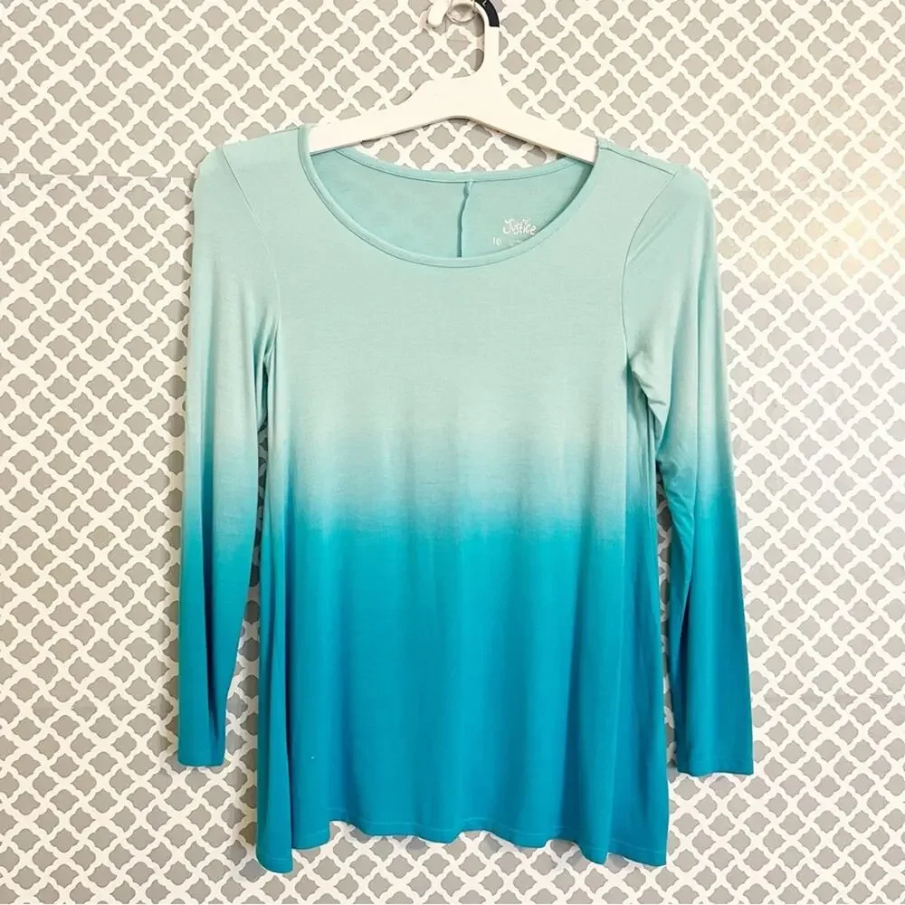 Girls Ombre Blue Top JUSTICE Long Sleeve Size 10